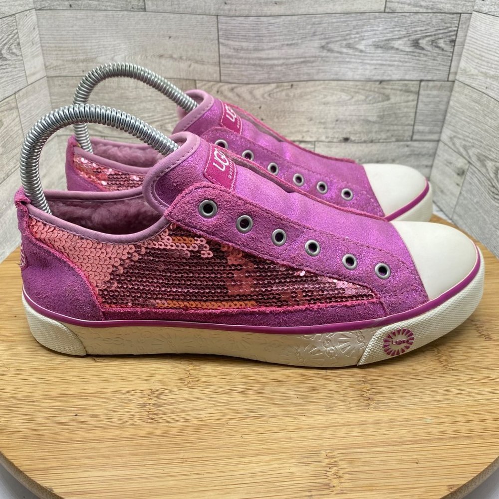 Ugg Laela Sparkles Sequined & Leather Sparkly Sneakers Pink Raspberry